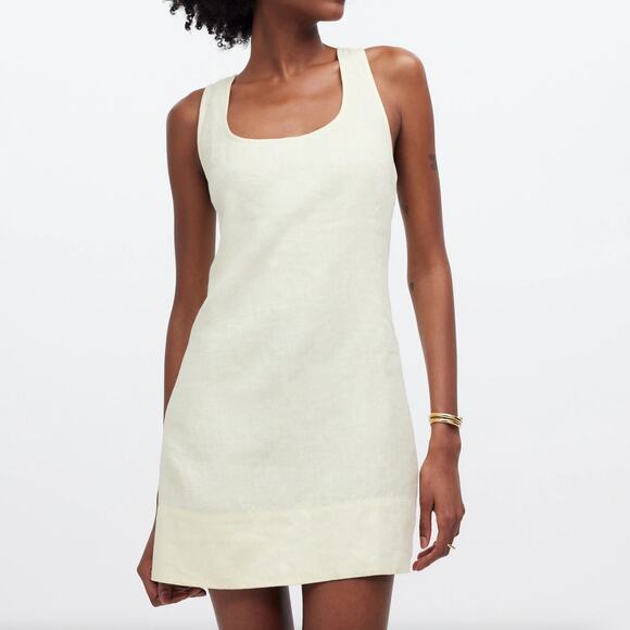 MADEWELL Cross-Back A-Line Mini Dress in Linen Pale Pineapple Yellow Sz 12 {K33} - Picture 1 of 7